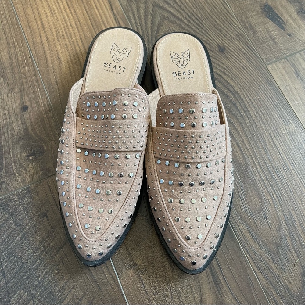 NWOT, never worn, stud slip on mules